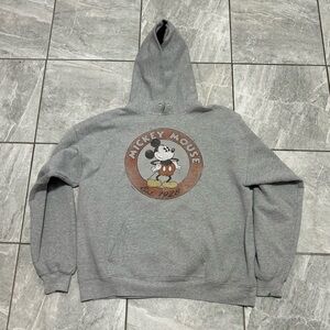 Disney Parks Mickey Hoodie Distressed Gray Boxy Cropped Women XL